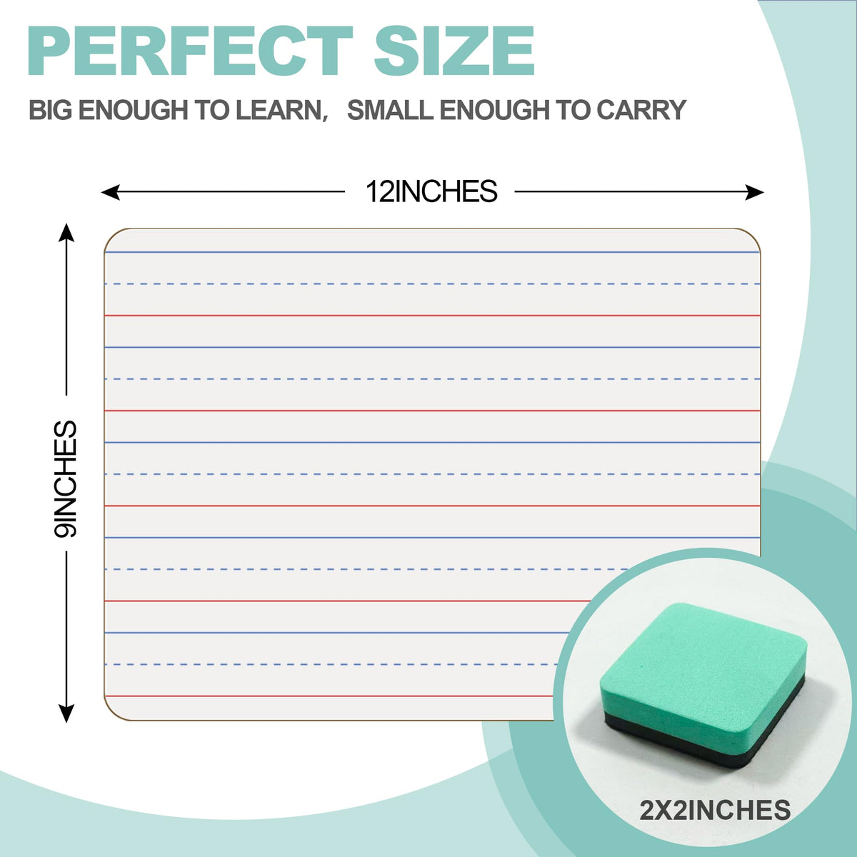 24 Pack Small White Boards, 9"x12" Double Sided Personal Dry Erase Boards Portable Handheld Whiteboards with Lines for Kids, Students, Teacher School, Include 24 Markers, 24 Erasers
