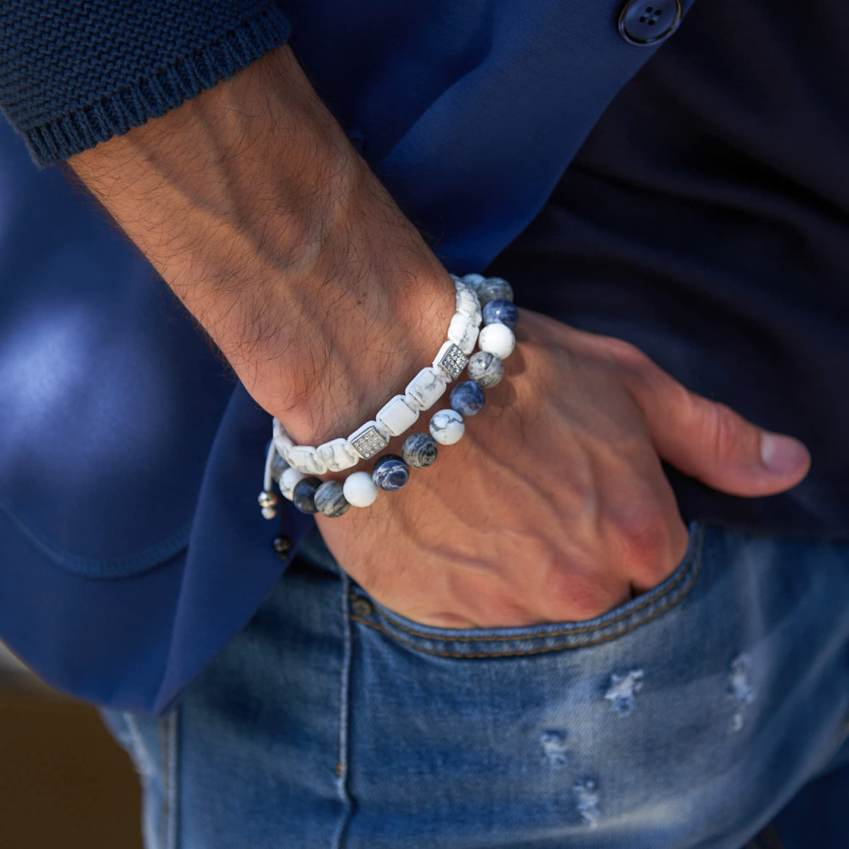 GT collection Flat Bead Bracelet, Gemstone Adjustable Bracelets for Men - Beaded Energy Bracelet for Relaxation and Peace, Handcrafted Men's Jewelry Gifts for Men