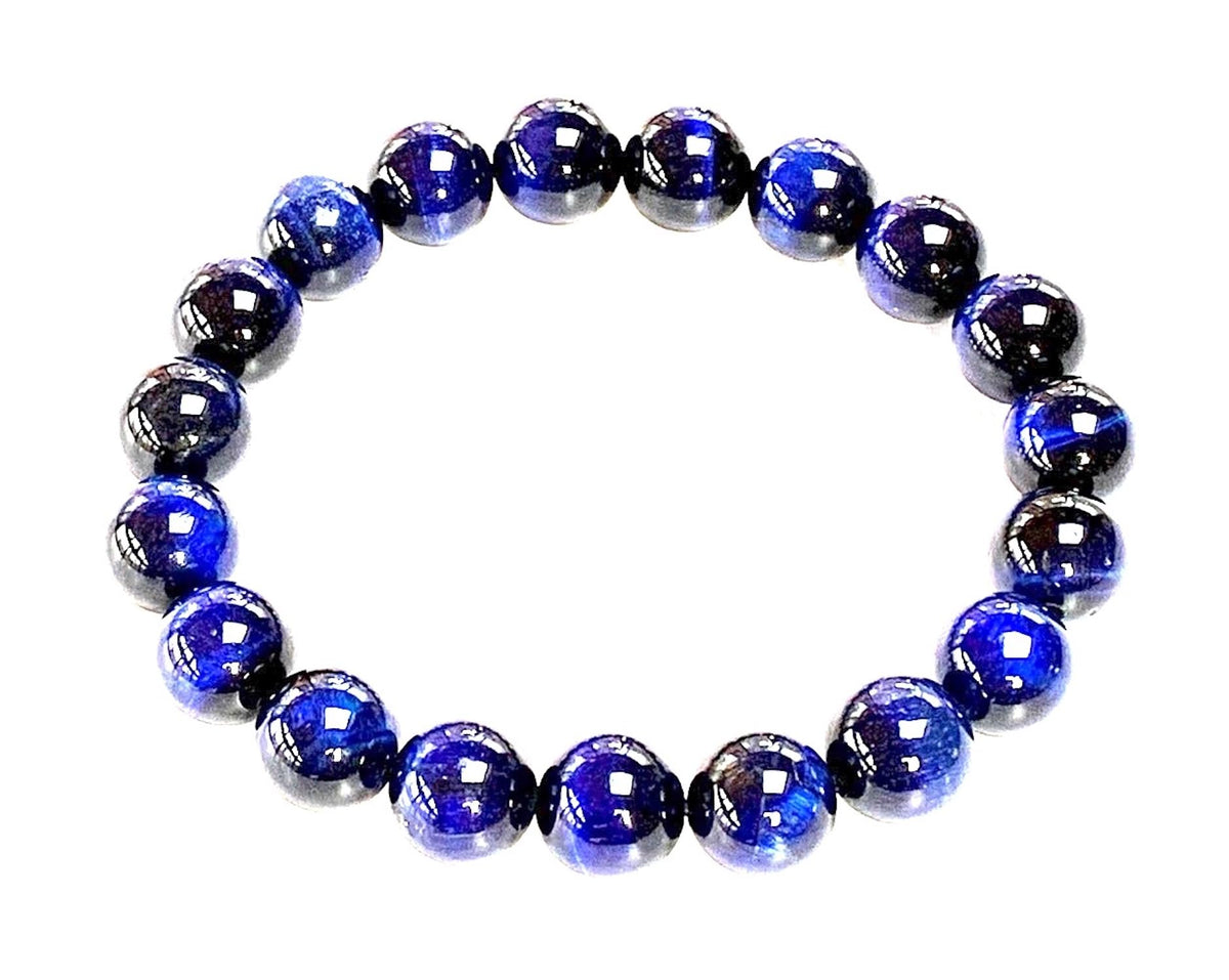 AWAKEN YOUR KUNDALINI Blue Tiger’s Eye Stretch Bracelet – 10mm Beads, Capricorn Birthstone