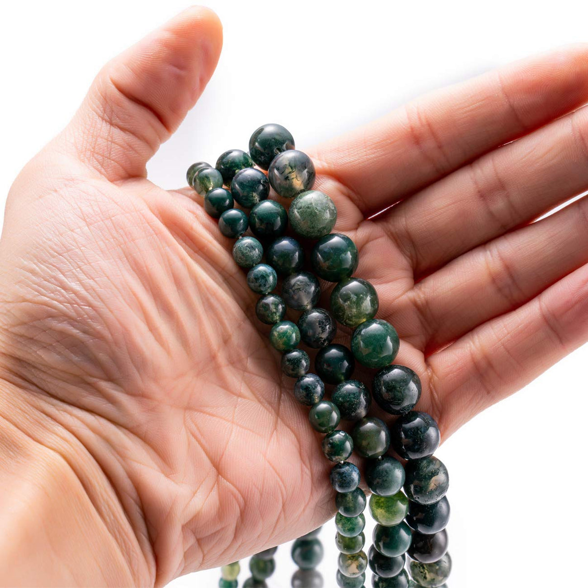 BEADIA Natural Moss Agate Stone Round Loose Semi Gemstone Beads for Jewelry Making 6MM 61PCS