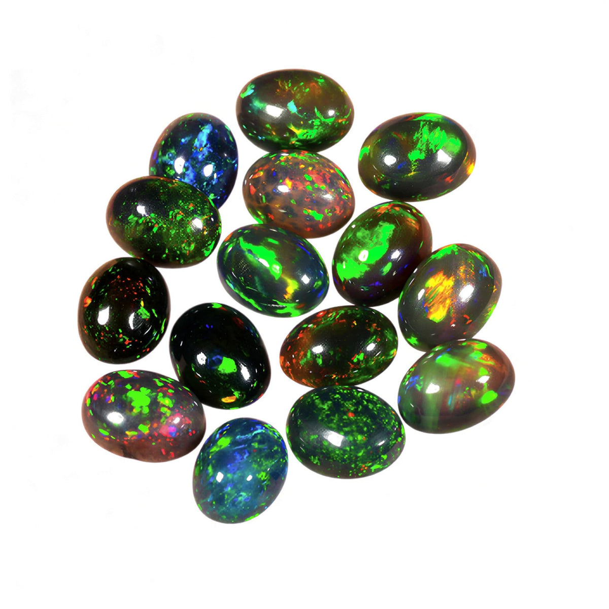 Natural AAAA+ Quality Ethiopian Opal Cabochon Lot, Oval Shape, Multi Fire Opal for Jewelry Making (5pcs black opal - 4x6mm)