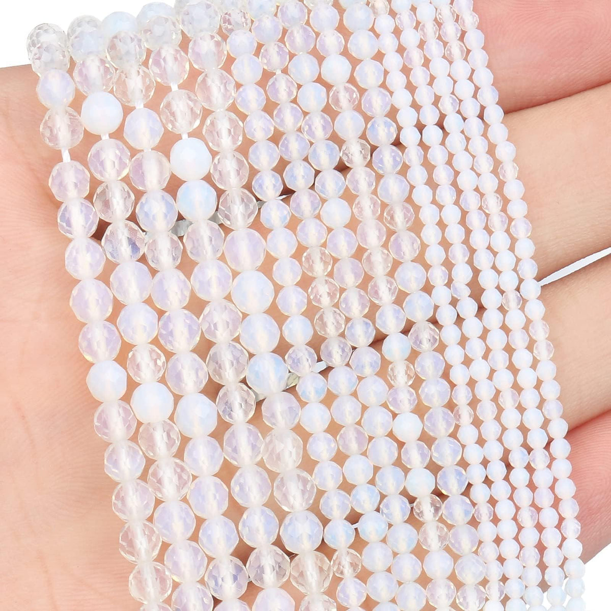 Song Xi 180pcs 2mm Natural Opal Gemstone Beads Faceted Round Loose Stone Beads for Jewelry Making (1 Strand)