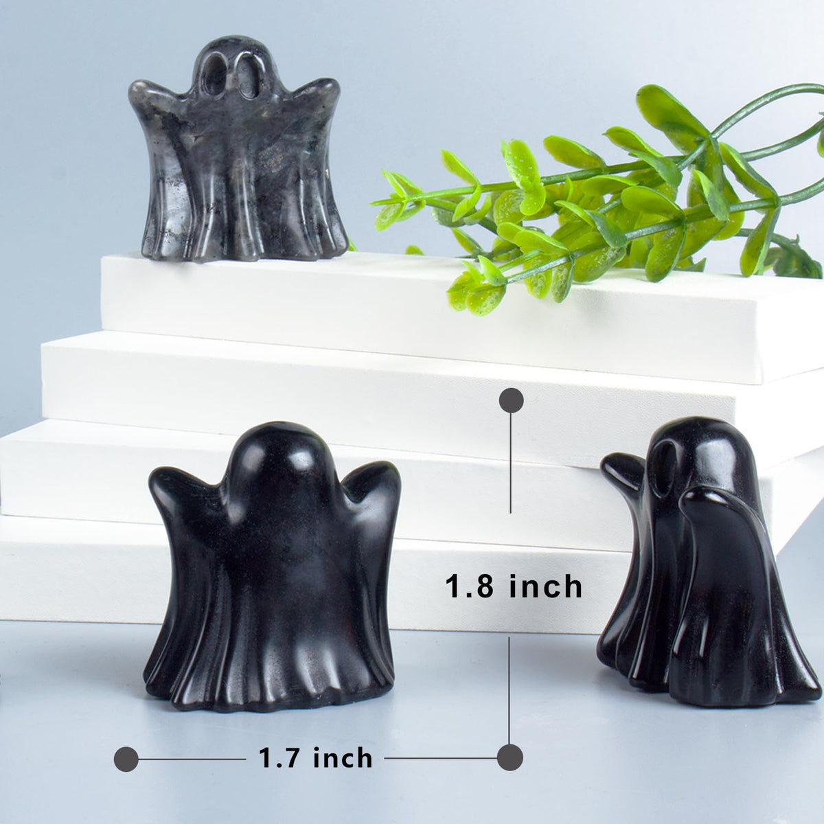 QLRSUXN Black Obsidian Crystal Ghost, 1.8in Ghost Decor, Cute Natural Crystal Ghost Statue,Halloween Figurines Hand-Carved, Spooky and Decoration for Halloween Home Office Mantel Decor