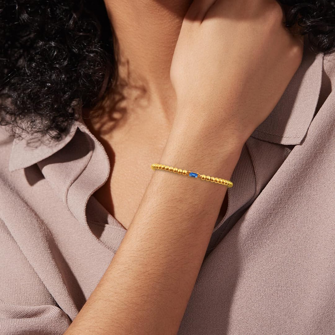 Free bird E newton Bracelets for Women Sapphire Bracelet 14K Gold Plated Handmade Dainty Blue Sapphire Birthstone Beaded Bracelet for Women