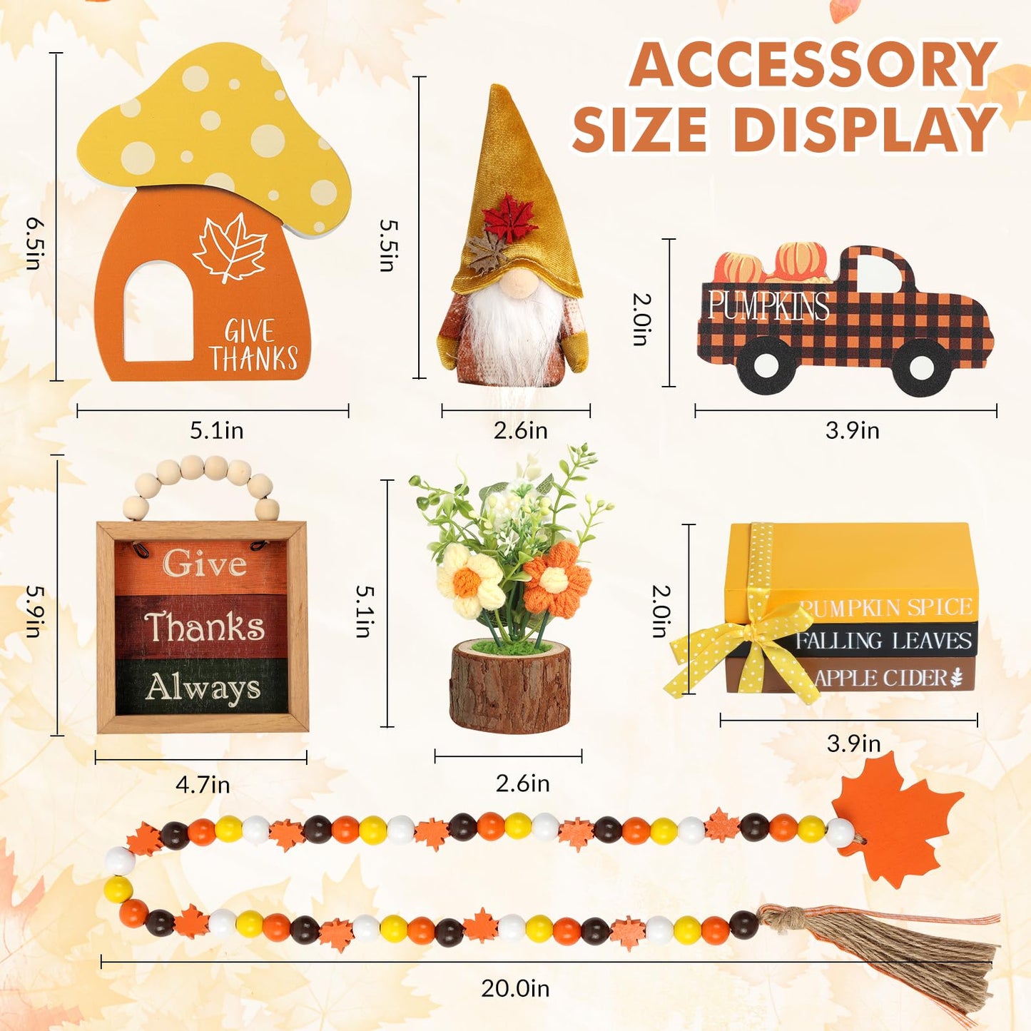 7 pcs Thanksgiving Tiered Tray Fall Decor Set, Gnome Truck Thanksgiving Wood Plaque Wooden Bead String Decorations, Fall Decorations for Home Kitchen Fireplace Farmhouse Office Fall Decoration