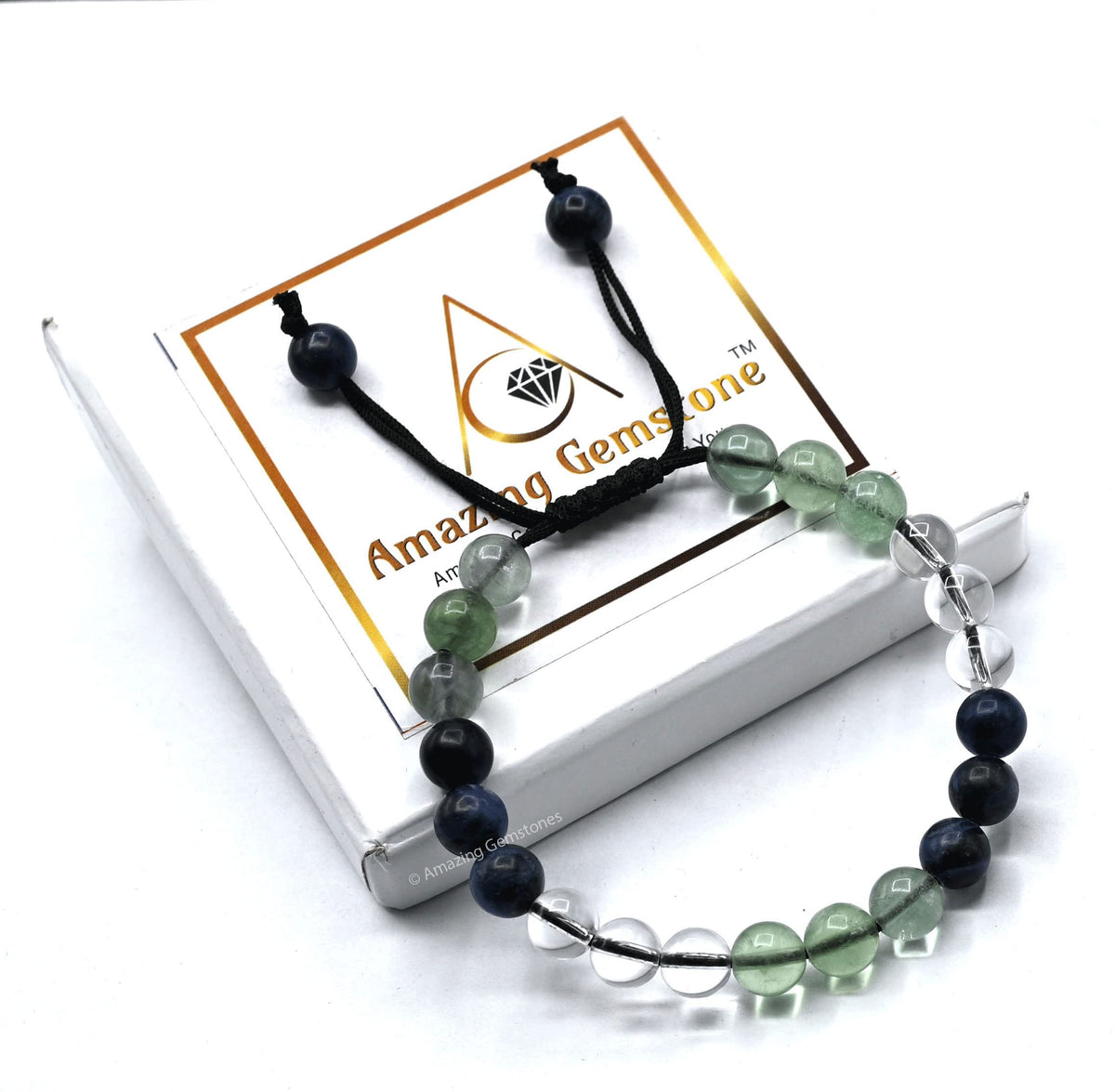 Amazing Gemstone Bracelet for Studying and Concentrating Manifestation - Sodalite Fluorite Clear Quartz Set for Men Women Healing Calming Anxiety Stress Relief Gifts Pulseras Para Hombres Mujer