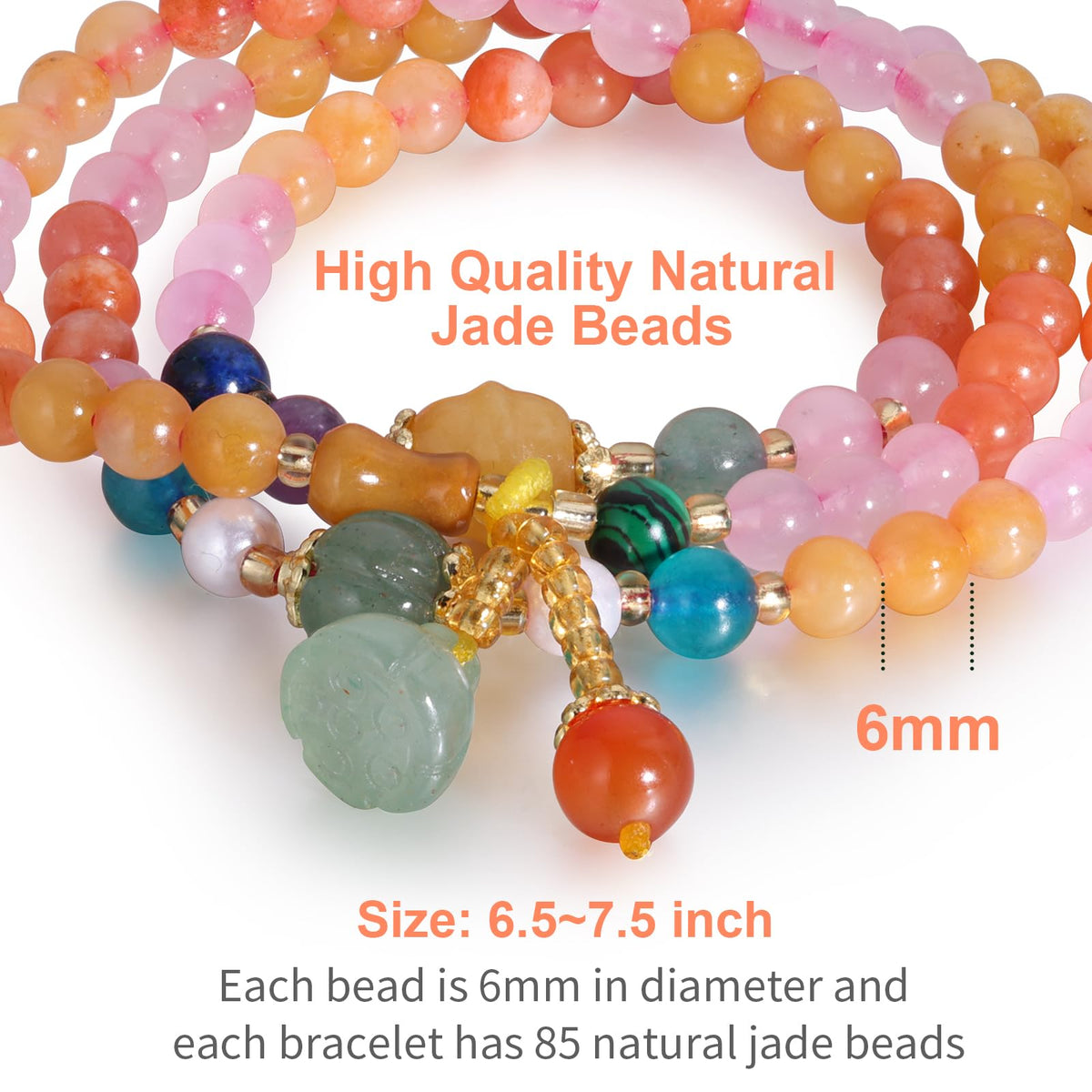 Handmade Natural Jade Beaded Bracelet for Women & Men – Genuine Green/White Jade Gemstone Stretch Bracelet – Lucky Energy Healing Jewelry Gift for Peace, Prosperity & Protection ST-08
