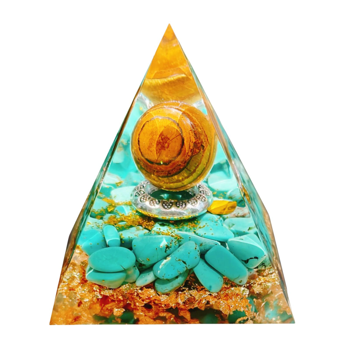 Saefheled Orgone Pyramid Energy Generator,Natural Tiger's Eye&Turquoise Orgonite Crystal Healing Pyramids for Reduce Stress Chakra Reiki Healing Meditation Attracts Lucky and Success,Wealth&Health