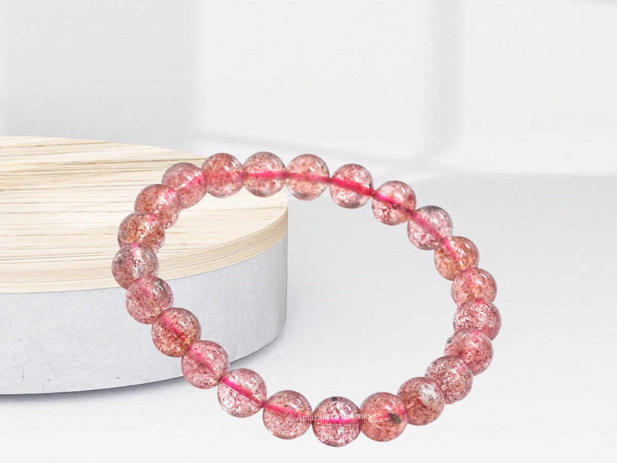Amazing Gemstone Crystal Bracelet for Women Men's Gifts - Protection Healing Crystal Bracelet - 8mm Gemstone Beaded Stretchable Bracelet Pulseras Para Hombres Mujer Stocking Stuffers Mothers Day Gift (Strawberry Quartz)