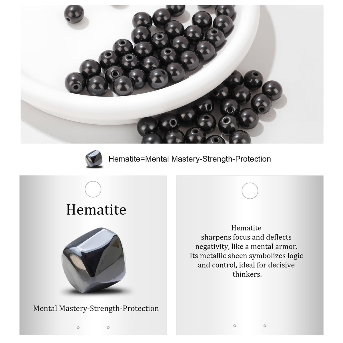 Vinswet 60pcs 6mm Hematite Natural Stone Beads Round Genuine Real Stone Beading Loose Gemstones DIY Smooth Bead for Bracelet Necklace Earrings Jewelry Making