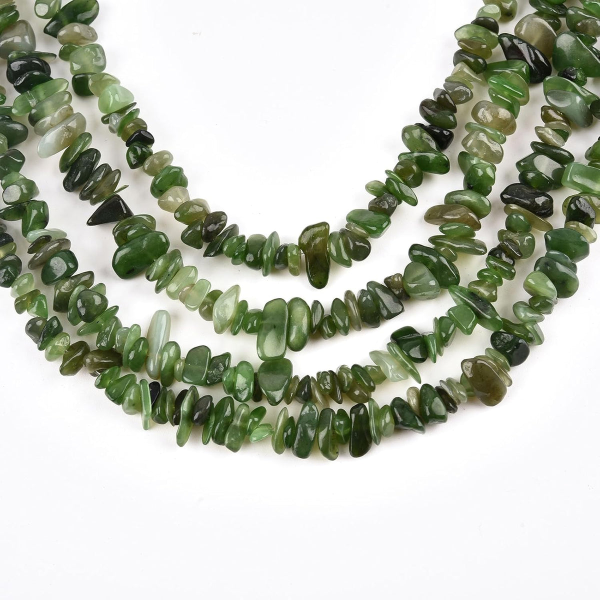 HAAMIIQII 5-8mm Natural Green Canada Jade Chips Beads Irregular Genuine Real Freeform Chip Stone Loose Gemstone Beads Energy Healing Crystal for Jewelry Making Strand 32 Inch