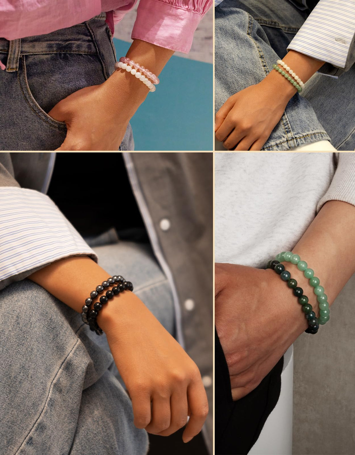 Landorilo Beaded Bracelet for Men Women, 6mm Natural Stone Labradorite Healing Crystal Stretch Bracelets, Ideal Christmas Birthday Jewelry Gifts with Energy Card，Replacement Beads Included