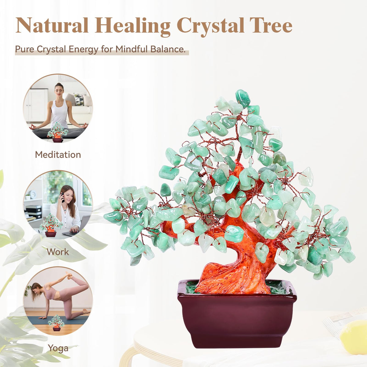 AzureLeap Feng Shui Quartz Crystal Money Tree Bonsai Style Decoration for Luck and Wealth (Green)