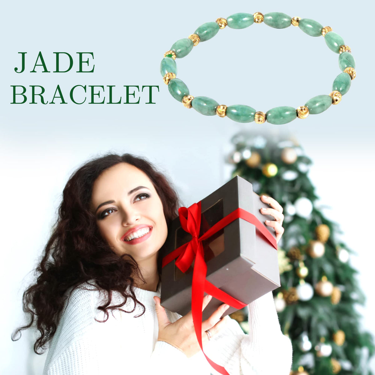 HL1971 Natural Jade Beaded Elastic Bracelet Gradient Green Jade Bead Ladies Bracelet, Suitable for Christmas, Thanksgiving