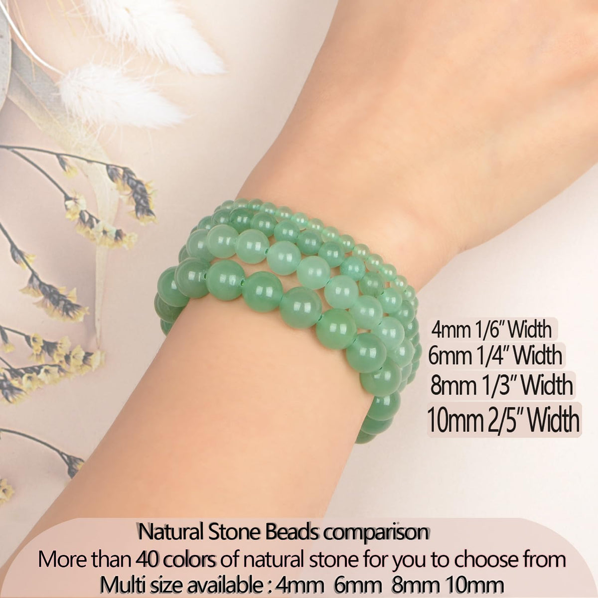 LPBeads Handmade Natural Gemstone Stretch Elastic 4mm Green Aventurine Bracelet Healing Crystal Round Stone Beads Jewelry Gifts for Women Men
