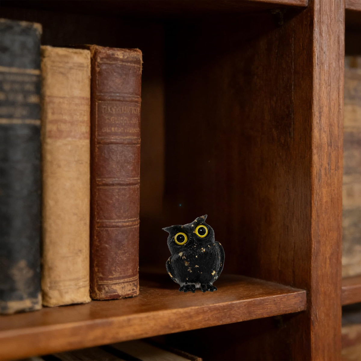 PinpinPony Owl Statue, Natural Gemstones Decor for Home Office, Shelf Display Figurine, Handcrafted Unique Owl Sculpture(Black)