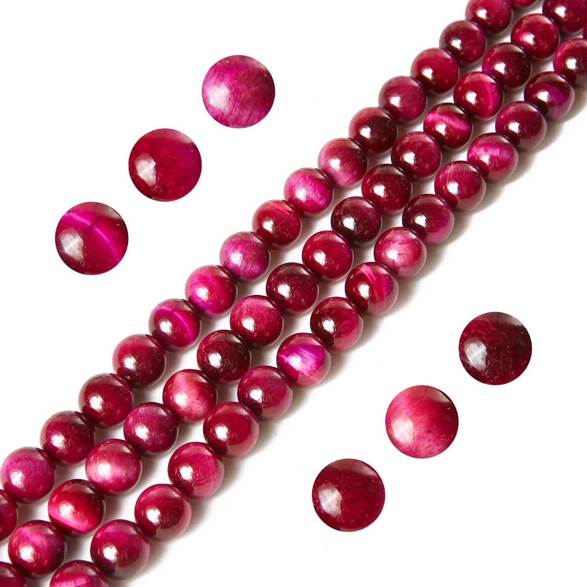 60pcs 6mm Magenta Tiger Eye Beads Natural Gemstone Beads Round Loose Beads for Jewelry Making