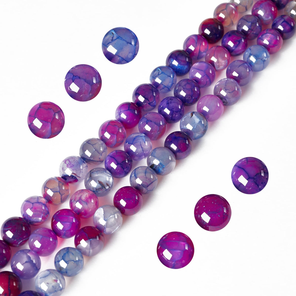 100pcs 8mm Purple Dragon Vein Agate Beads Natural Gemstone Beads Round Loose Beads for Jewelry Making