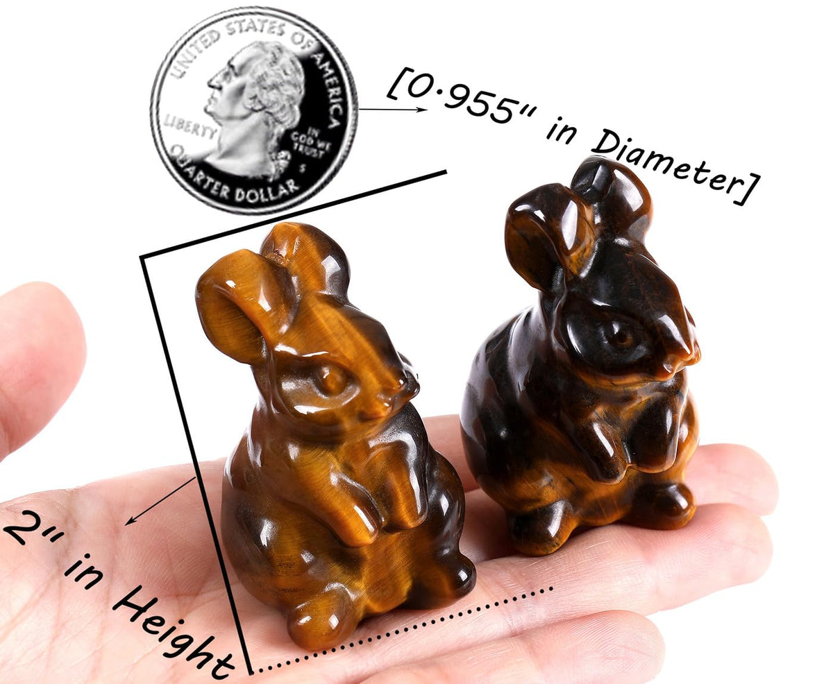 QINJIEJIE 2" Tiger Eye Bunny Decor Easter Decorations Crystals Rabbit Golden Bunny Figurine Carved Healing Crystal Stones Statue Gemstones Polished for Spring Easter Decor Party Favors