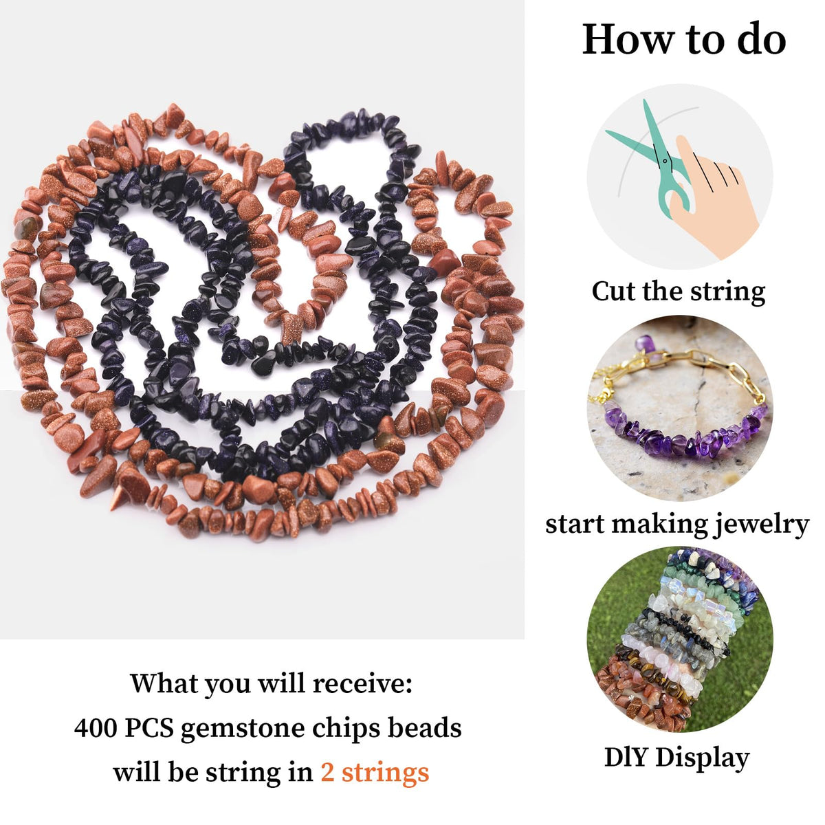 400Pcs Natural Chip Stone Beads for Jewelry Making Gold Sandstone & Blue Sandstone Pre-Drilled Irregular Healing Crystal Loose Beads for DIY Necklace Bracelet Earrings Ring Craft Supplies