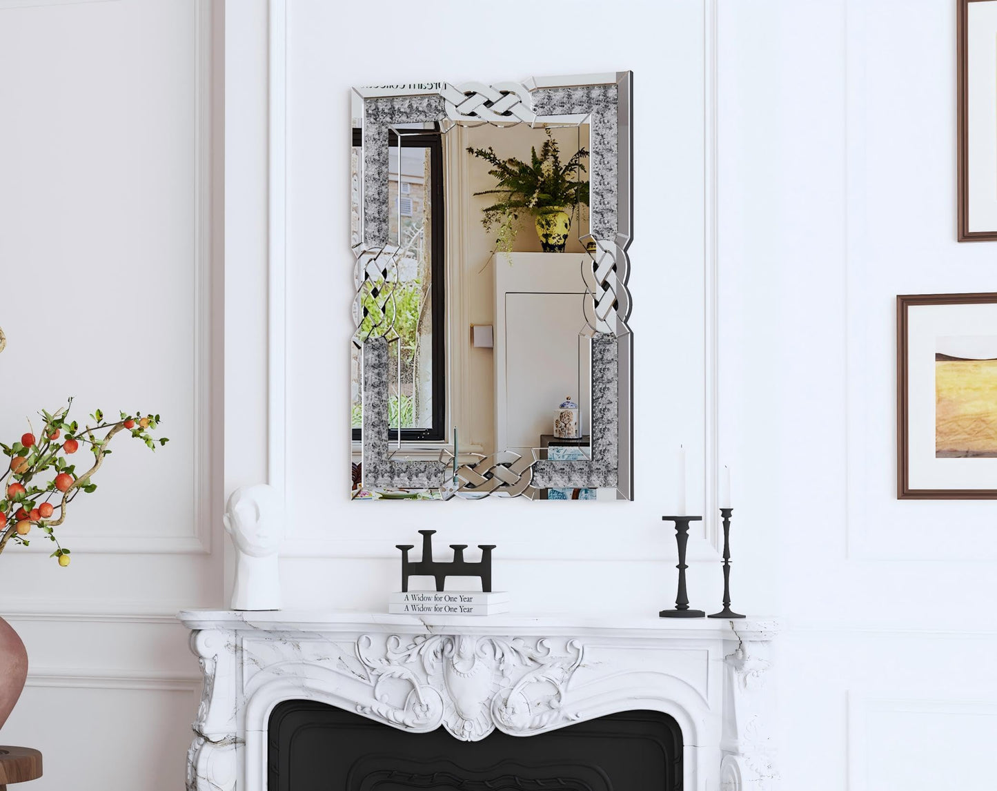 Artloge Crushed Diamond Mirror Silver Vanity Rectangular Wall Decor 36x24 inch