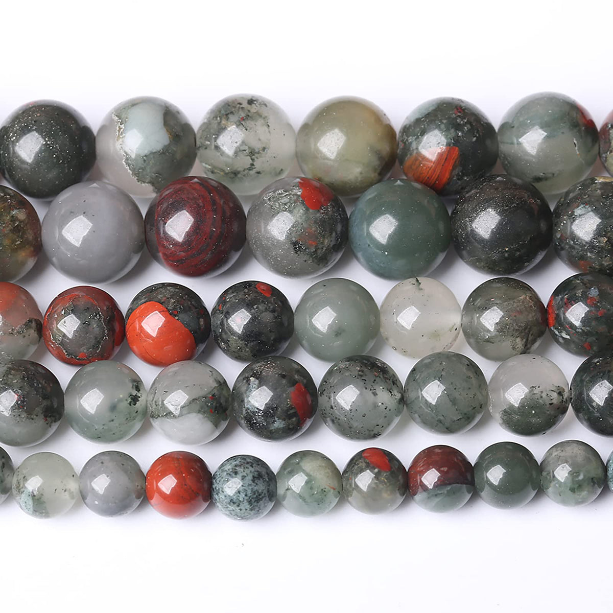 90PCS 8mm Natural African Bloodstone Beads Round Loose Gemstone Energy Healing Power Stone Beads for Jewelry Making DIY Bracelet 32" 2 Strands