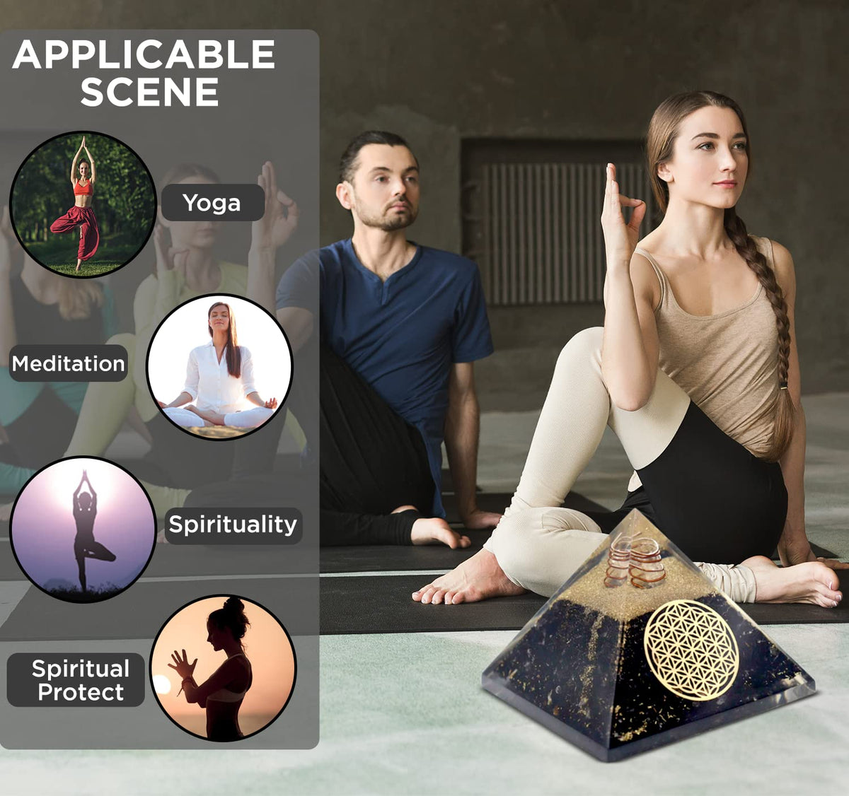 Real Crystal Black Tourmaline Orgonite Pyramid W/Flower of Life Healing Crystal Pendant, Pyramid Crystal Gemstone Pyramid for Meditation, Motivation, Positivity - Handmade in India