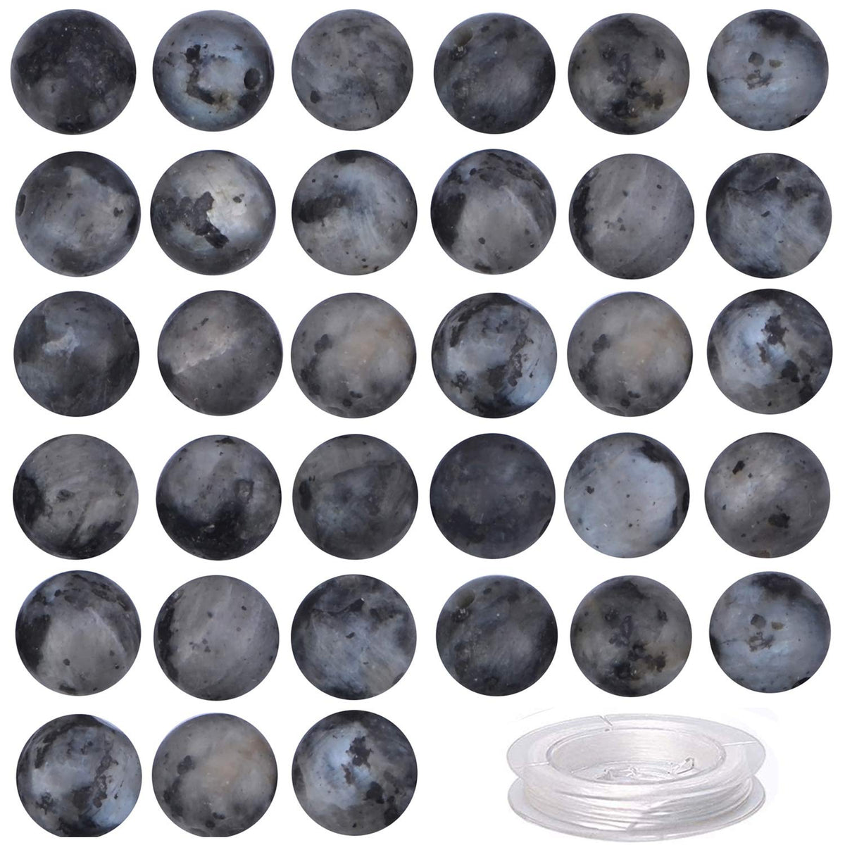 80Pcs Natural Crystal Beads Stone Gemstone Round Loose Energy Healing Beads with Free Crystal Stretch Cord for Jewelry Making (Larvikite Labradorite, 10mm)