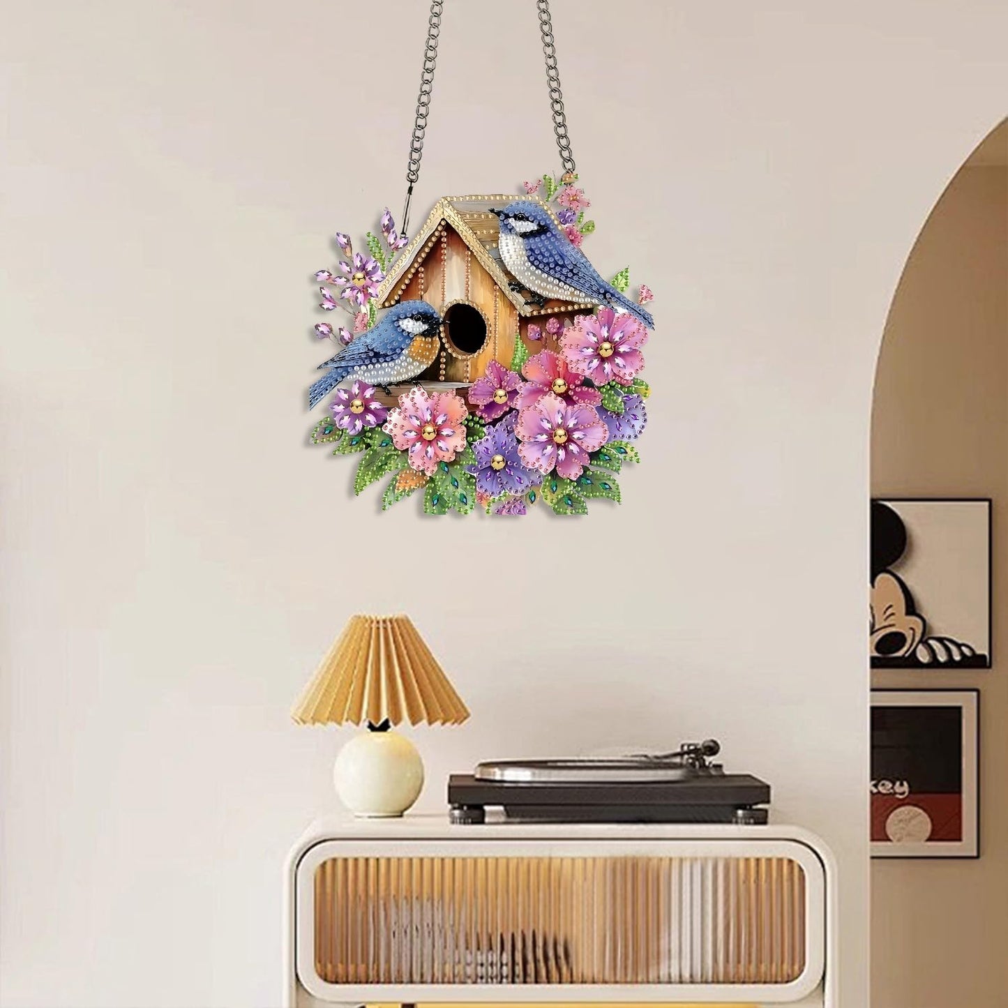 LPDJITO DIY Birdhouse Diamond Painting Hanging Ornament, Double-Sided Acrylic Flowers Bird Diamond Art Kit, Special Shaped Drill Pendant Window Art Kit, Suncatcher Hanging Craft Decoration