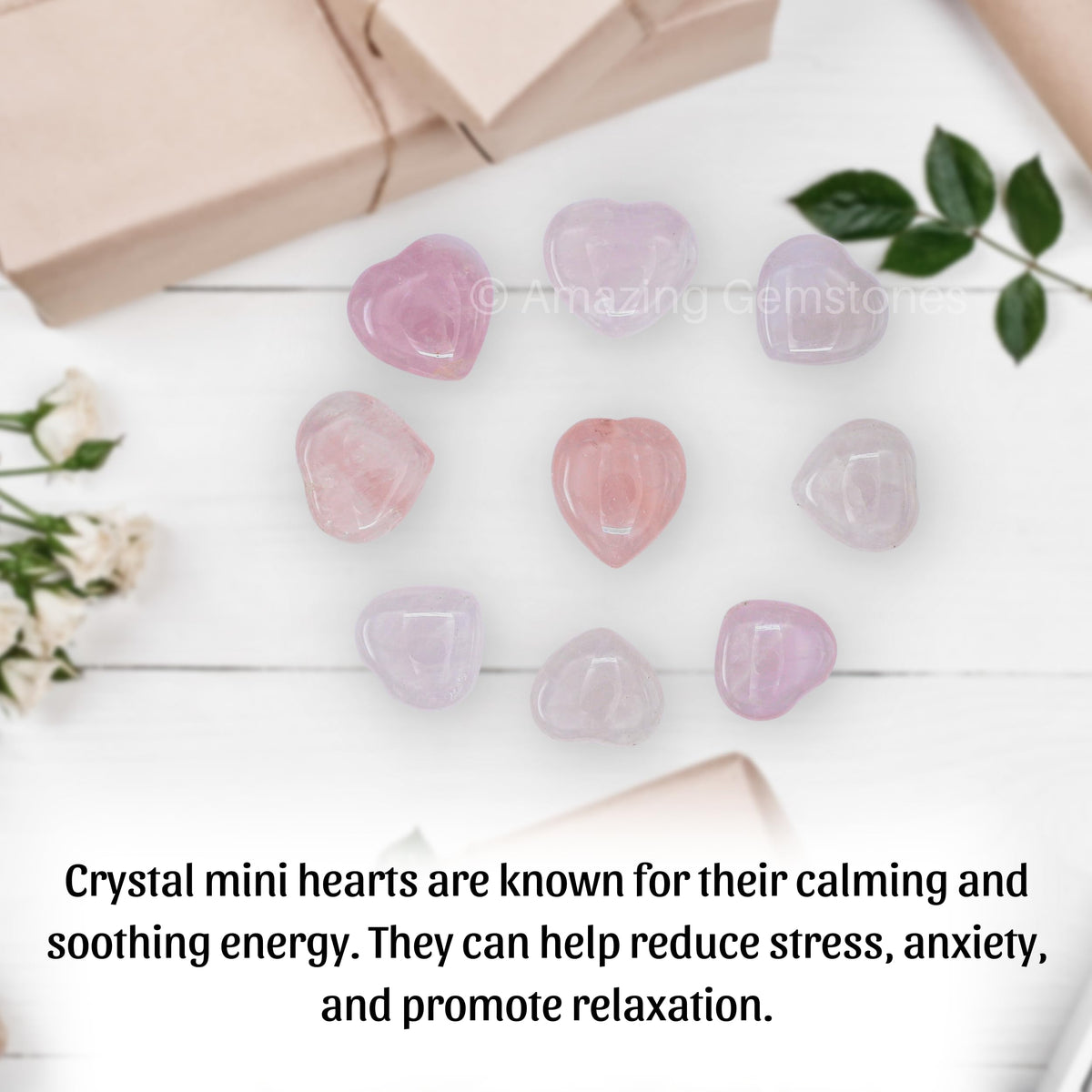 Amazing Gemstone Rose Quartz Stone Heart - Pack of 10 Crystal Heart Stones Rocks - Corazones De Piedra Crystals and Healing Stones Heart Shaped Crystal - Stocking Stuffers Gifts