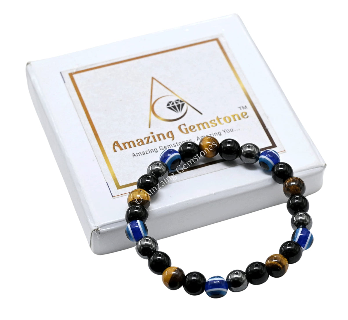 Amazing Gemstone Ultimate Triple Protection Bracelets for Men Women, Evil Eye Bracelet for Protection, Tiger Eye Bracelet, Hematite, Black Obsidian Mens Bracelet, Bad Energy Protection