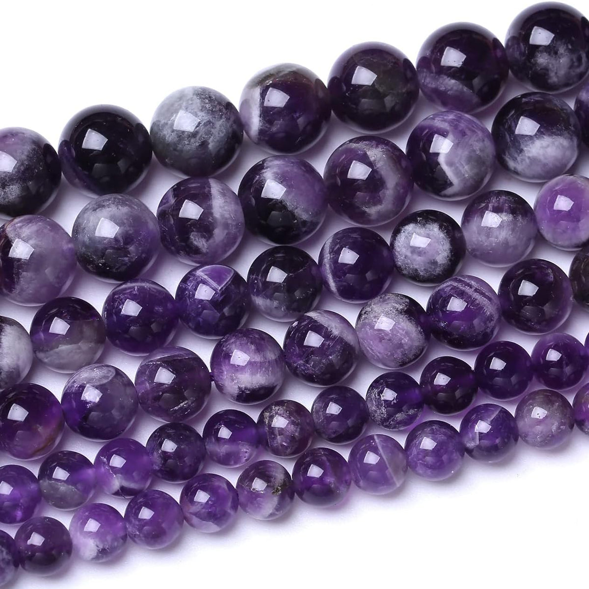 32PCS 12MM Beads Natural Purple Dream Lace Amethysts Stone Round Loose Beads Gemstones for Jewelry Making DIY 15Inches