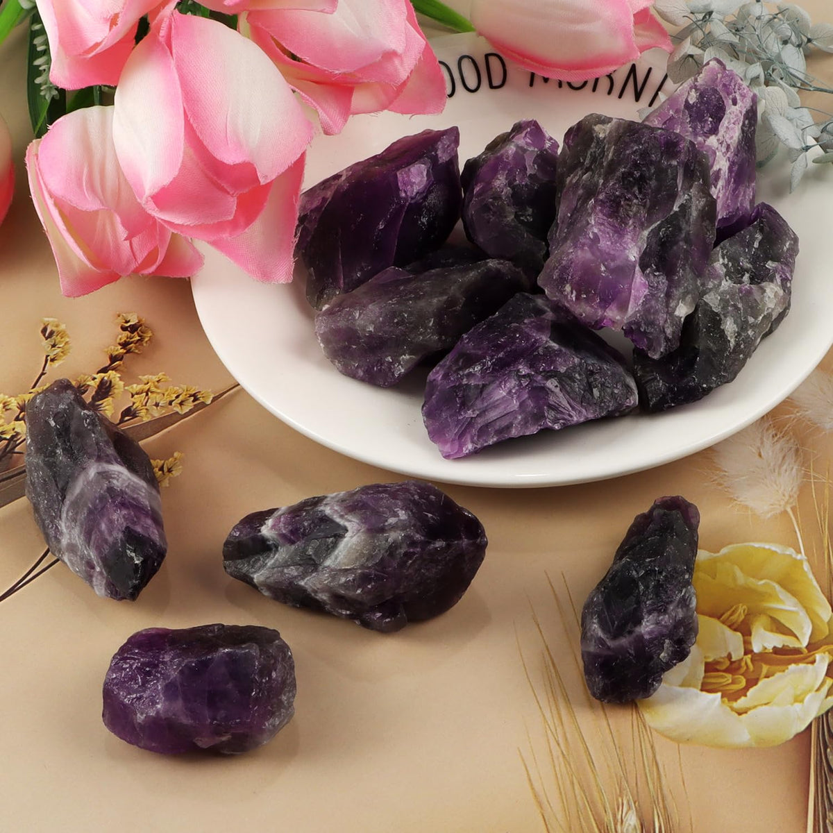Amethyst 1lb Natural Rough Stones Crystal Large Raw Amethyst Crystals Bulk Healing Gemstones for for Cabbing, Tumbling, Cutting, Lapidary, Polishing, Reiki Crytsal Healing