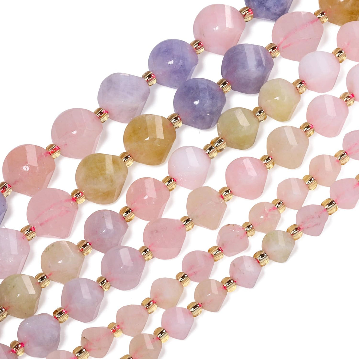 Yochus 42pcs Natural Morganite Stone Beads for Bracelet，2strands 6mm Facted Twist Loose Gemstone Beads for Jewelry Making DIY Craft Necklace Earring