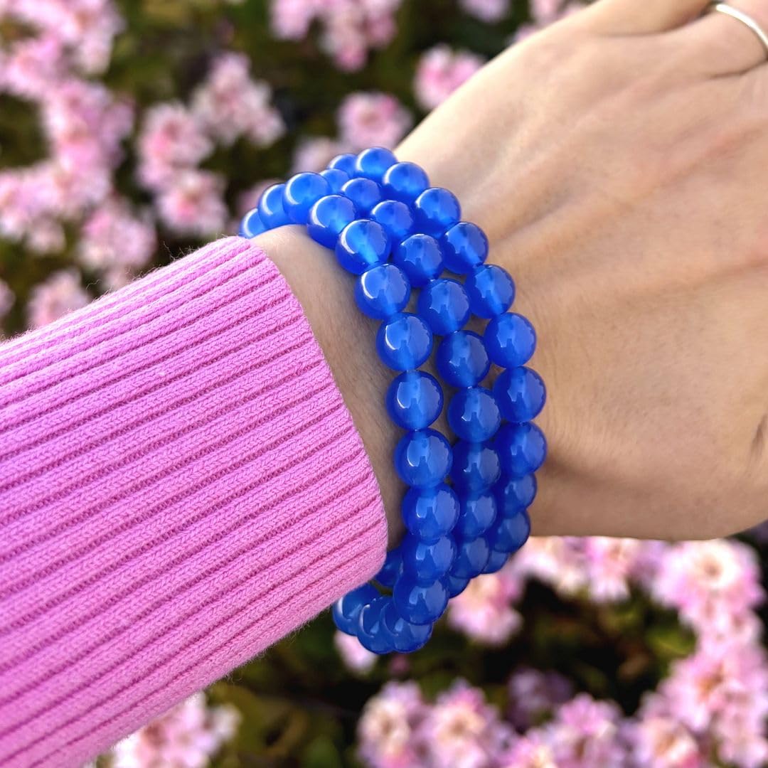 Adabele Real Natural Blue Agate Gemstone Beaded Bracelet 7.5 inch Stretch Chakra Healing Crystal Stone Jewelry Women Mom Gift (Unisex) GB8-B18