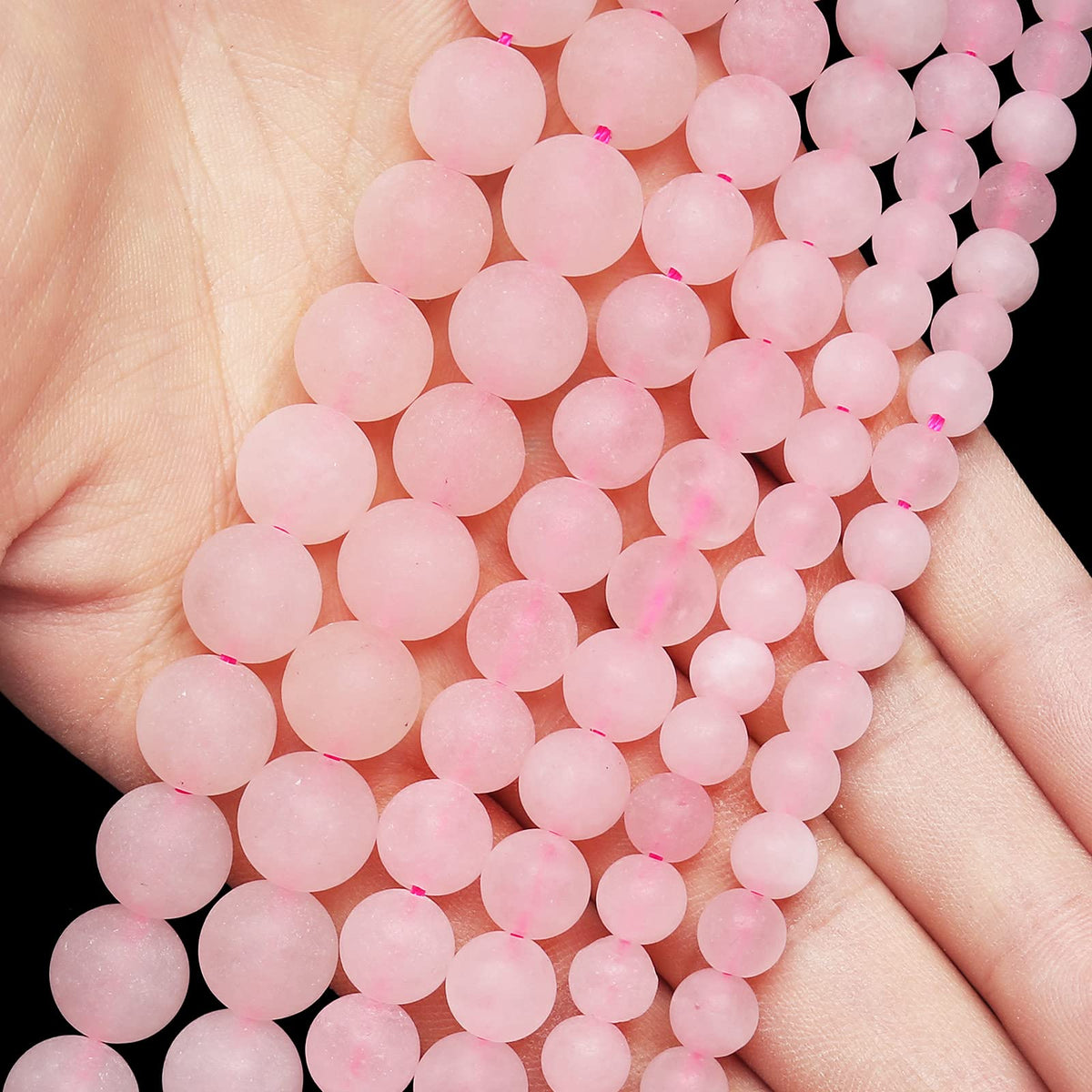 Natural Matte Pink Quartz Beads, 8MM Round Frosted Unpolished Loose Gemstone Beads for Bracelet Necklace Jewelry Making, Energy Stone Healing Power with Stretch Beading Cord