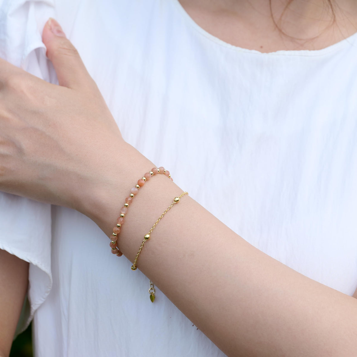 Farfume Sunstone Crystal Bracelet Beaded Bracelets for Women 4mm Natural Stone Beads Gemstone Handmade Jewelry Valentine's Day Gifts