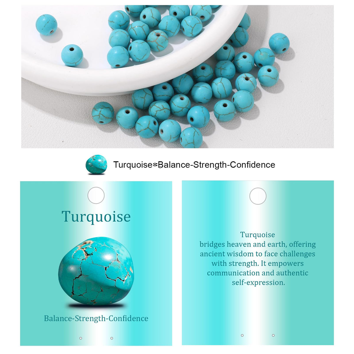 Vinswet 45pcs 8mm Turquoise Natural Stone Beads Round Genuine Real Stone Beading Loose Gemstones DIY Smooth Bead for Bracelet Necklace Earrings Jewelry Making