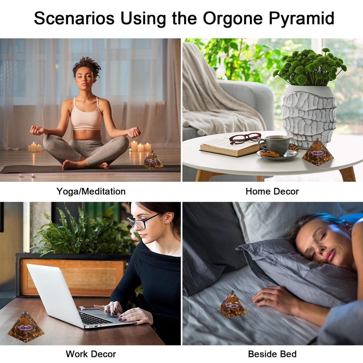 Orgone Pyramid, Orgonite (Tiger-Eye Crystal Pyramid, Orgone Energy Generator for Reduce Stress Healing Meditation Attract Wealth and Lucky(Tiger-Eye Crystal)