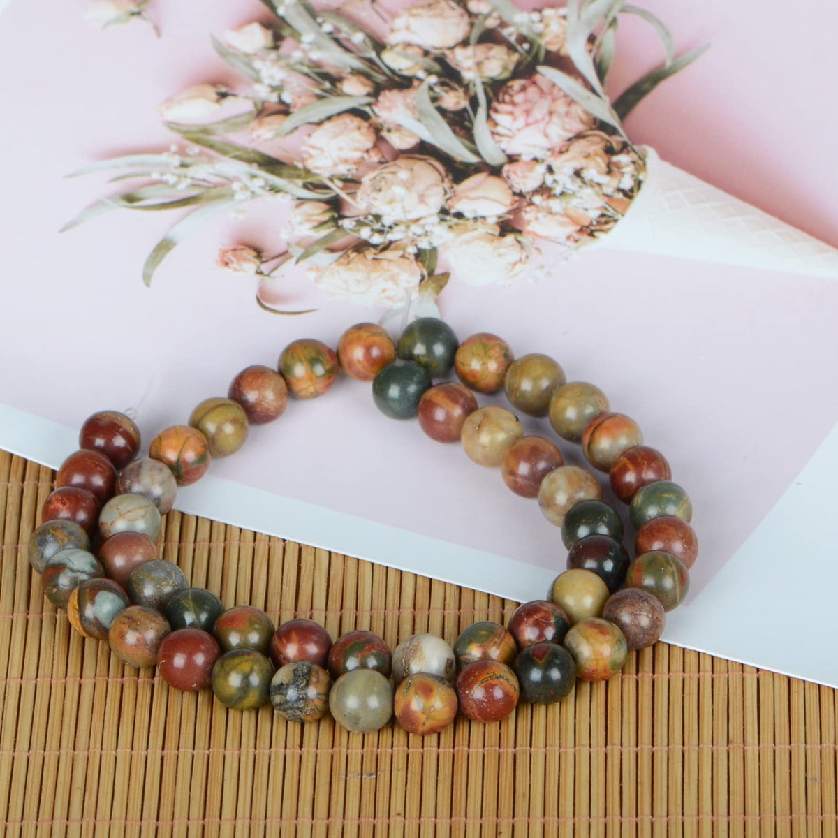 ICAI Beads（Picasso） Natural Stone Gemstone Round Loose Beads Crystal Energy Stone Healing Power for Jewelry Making DIY,1 Strand 35-37pcs（10mm）