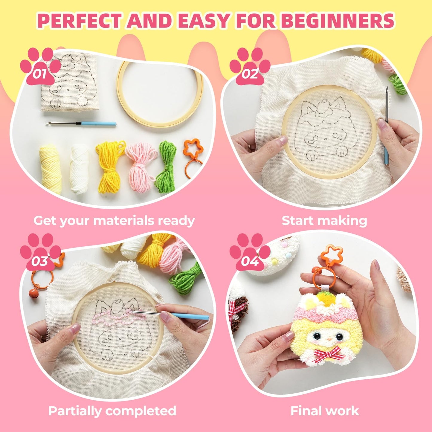Punch Needle kit for Beginners,Embroidery kit for Beginners,Punch Needle Kits Adults Beginner,Including Printed Patterns, Needles, Easy to Follow Instructions, and Videos-Cat Family