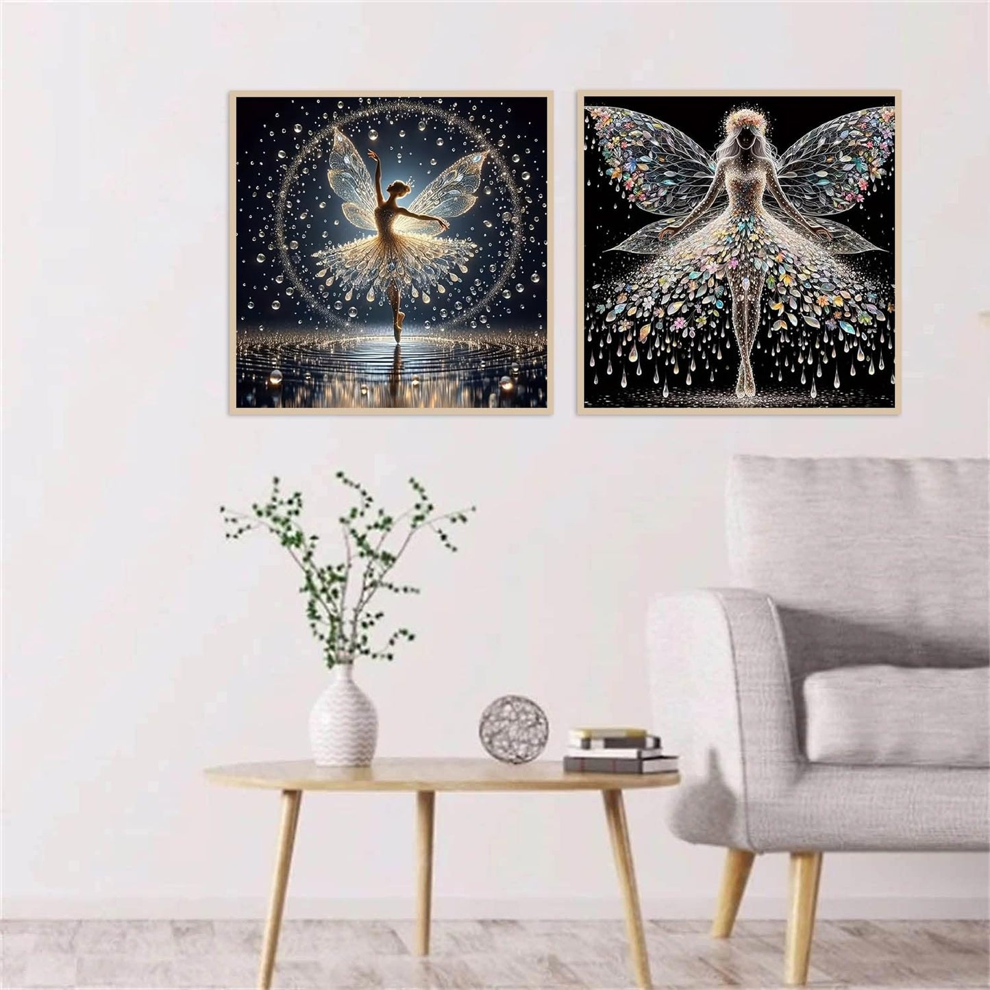 KYOQFVN 2 Pack Angel Diamond Painting Kits for Adults, 5D Colourful Angel Wings Fairy Diamond Art Kits for Adults, Round Full Drill Gem Art Painting Kits for Wall Decor 14x14 Inch