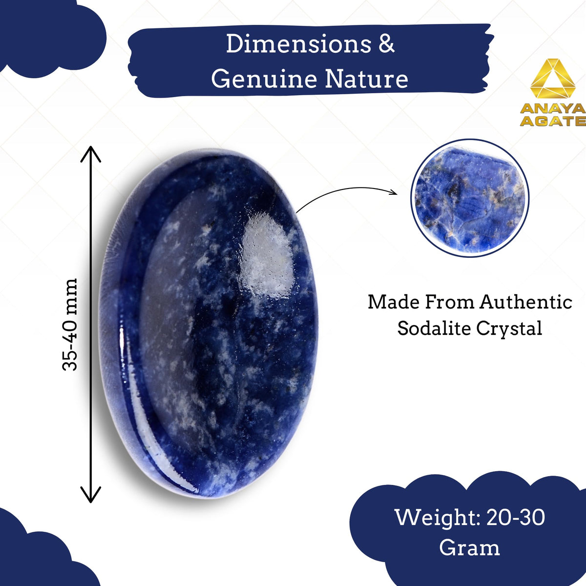 Anaya Agate Sodalite Worry Stones Certified Crystal Thumb Worry Stone for Anguish, Relaxing and Soothing Balance Stones for Meditation, Stress Relief Crystals and Healing Stones for Men, Women