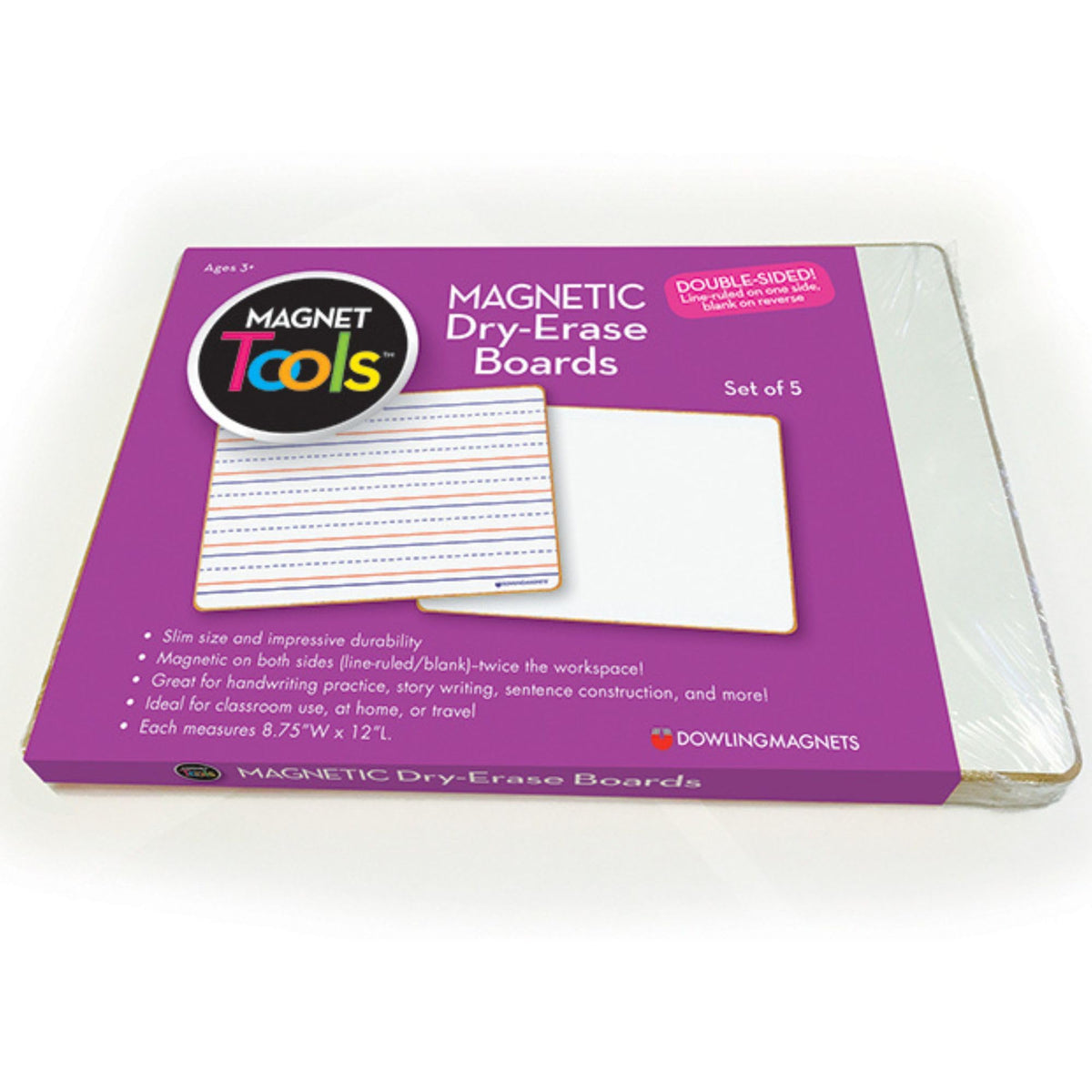 Dowling Magnets Magnetic Dry-Erase Boards – Double-Sided Ruled/Blank – 12" Long x 8.75" Wide – Pack of 5. (735206), White