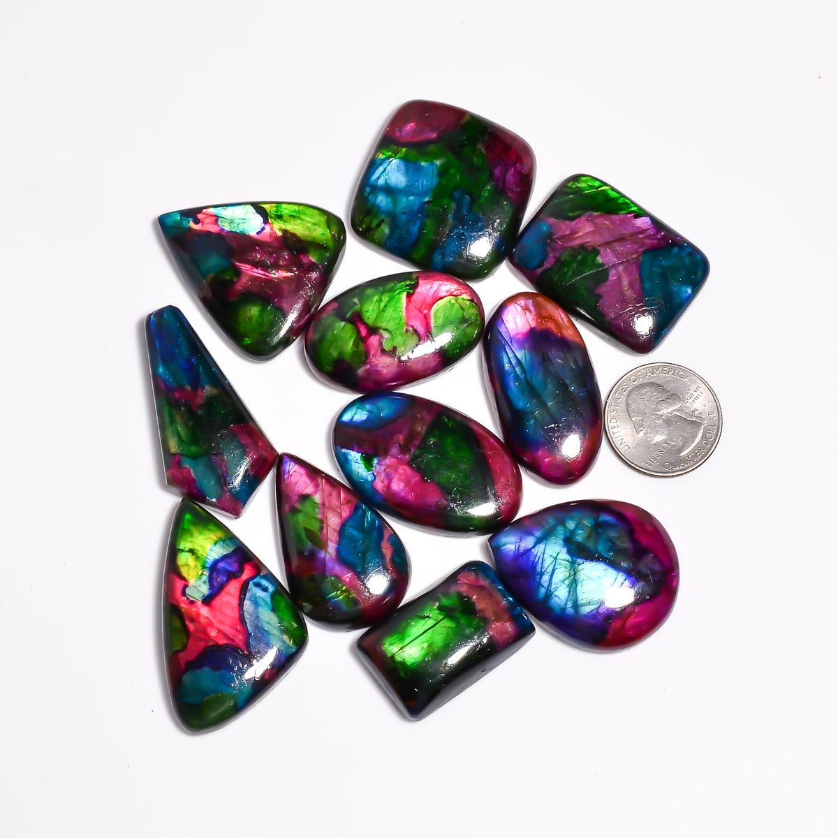 GEMKORA [30-40mm] [3pcs] Large Rainbow Pattern Labradorite Gemstones Cabochons, Jewelry Making Loose Gemstone, Polished Gems, DIY, Wire Wrapping, Reiki, Wikka, Healing Crystals, Bulk Gemstone Deal