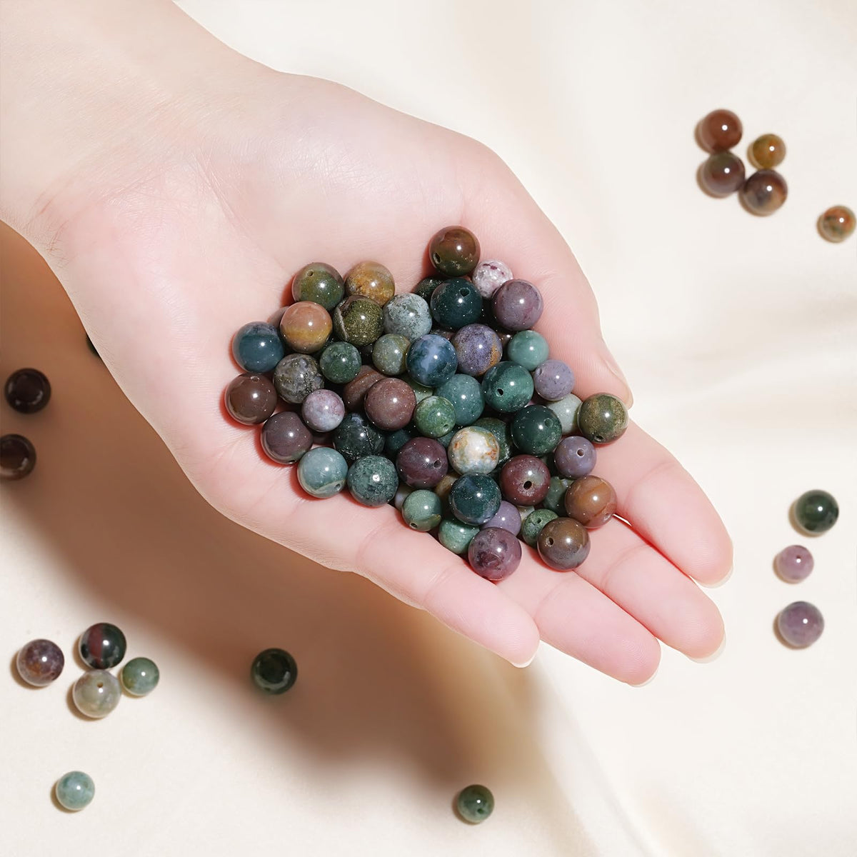 8mm Natural Indian Agate Gemstone Beads Polished Round Smooth Stone Beads for Bracelets Jewelry Making 15inch Loose Beads
