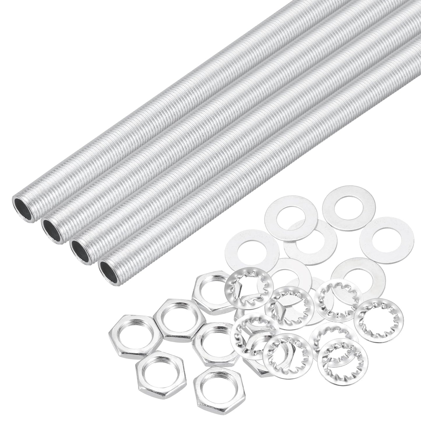 MECCANIXITY 28Pcs 16.5" Lamp Pipe Kit with Nuts Washers 1/8IP Thread Fasteners Assortment for Chandelier Ceiling Light Repair Assembly DIY Hardware