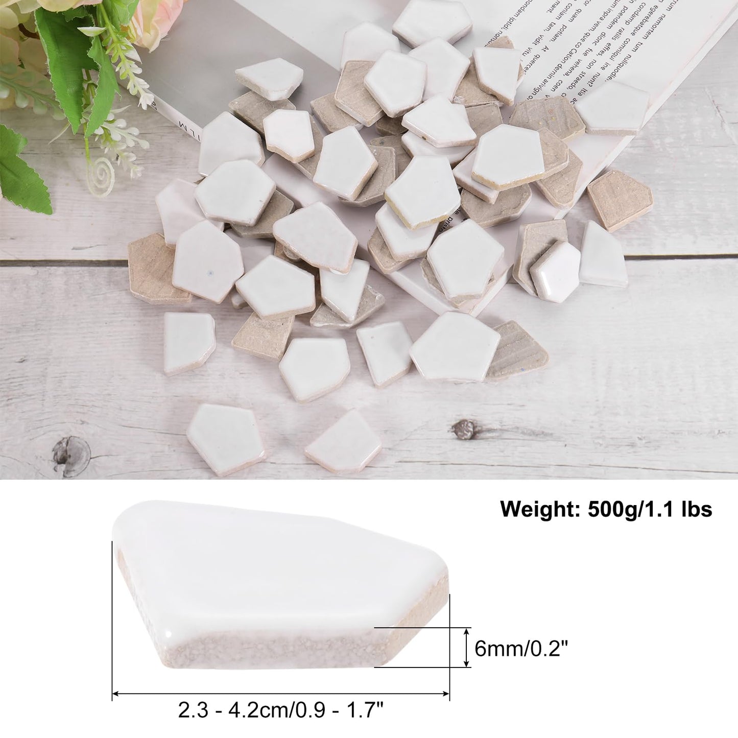 uxcell 500g/1.1LB Irregular Ceramics Mosaic Tiles, 2.3-4.2 cm Bulk Stained Ceramic Mosaic Pieces Stones Mosaic Kits for DIY Art Craft Projects Home Decor, White