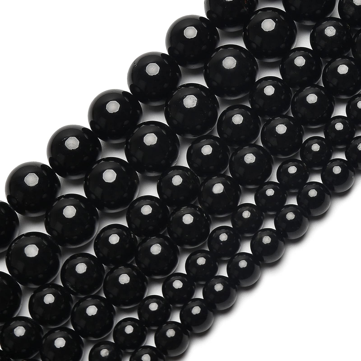 70PCS Natural 8MM Healing Gemstone, Black Tourmaline Energy Stone Round Loose Beads, Semi-Precious Crystal Beads with Free Elastic String for Jewelry Making DIY