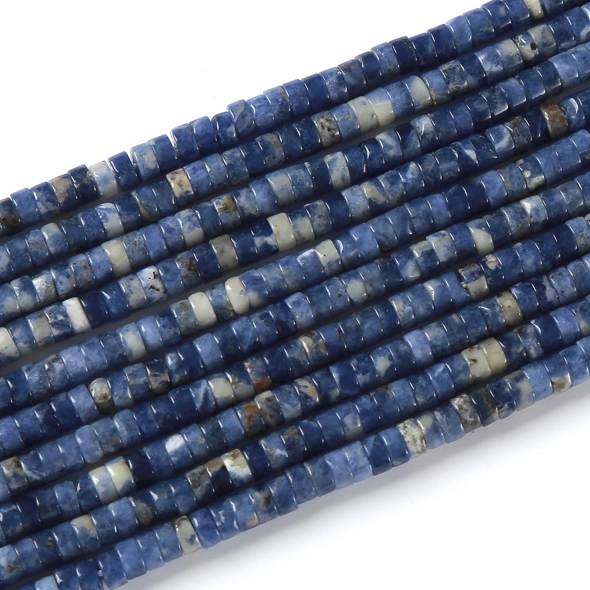150pcs 2x4mm Natural Blue Sodalite Stone Tube Shape Beads Loose Flat Round Cylinder Flat Spacer Green Stone Beads for Bracelet Earrings Jewelry Making